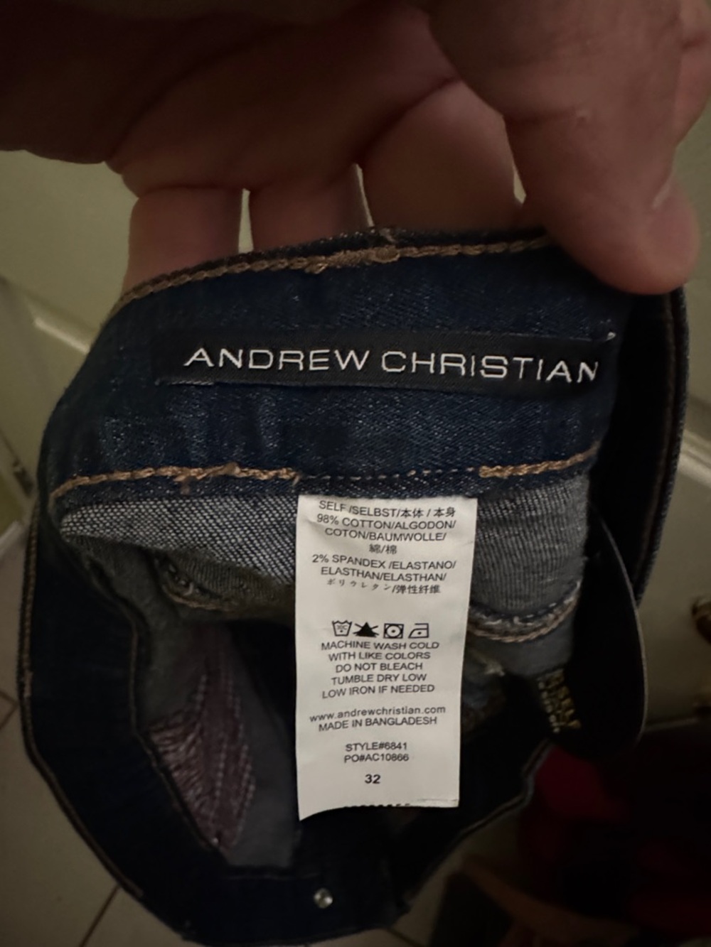 NWT Andrew Christian Dark Blue 2” Distressed Denim Jeans size 32 - Picture 4 of 6